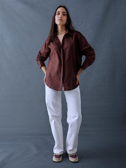 Women Oversize Choco Brown Cotton Casual shirt