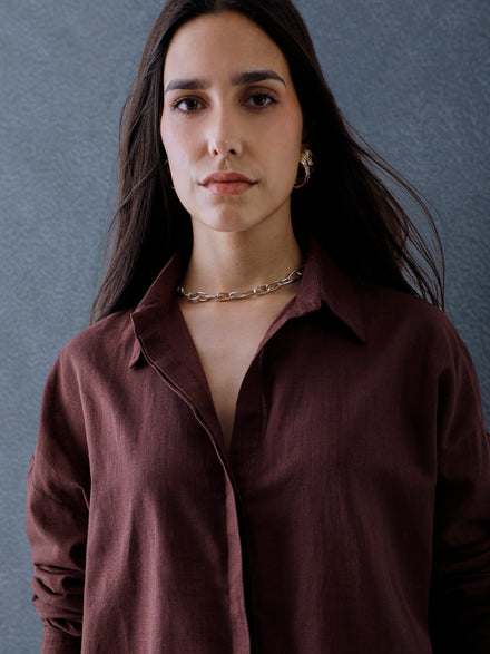 Women Oversize Choco Brown Cotton Casual shirt