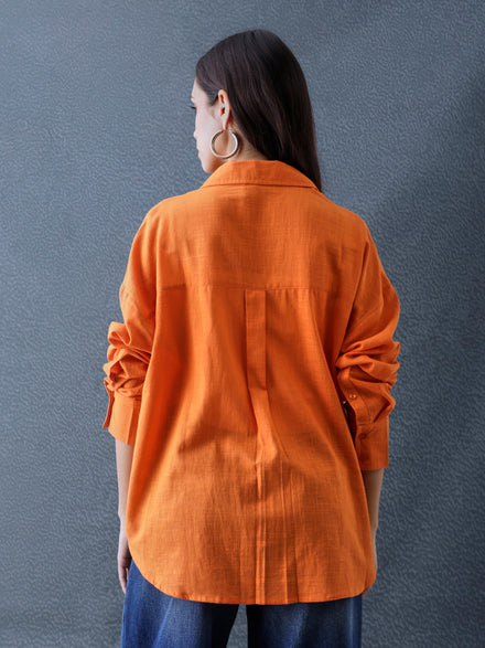 Women Oversize Orange Cotton Casual shirt