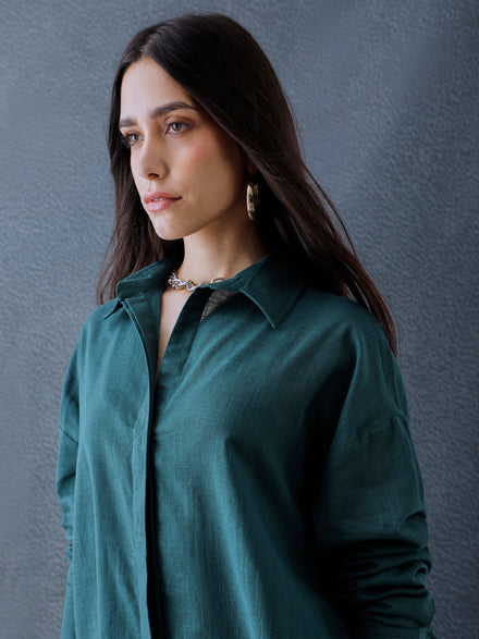 Women Oversize Teal Green Cotton Casual shirt