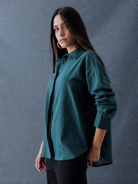 Women Oversize Teal Green Cotton Casual shirt