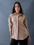 Women Oversize Beige Cotton Casual shirt