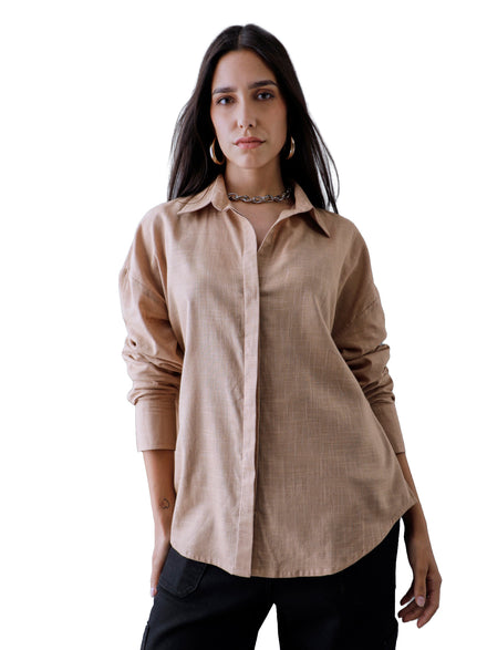 Women Oversize Beige Cotton Casual shirt