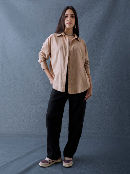 Women Oversize Beige Cotton Casual shirt