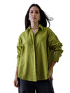 Women Oversize Pista Green Cotton Casual shirt