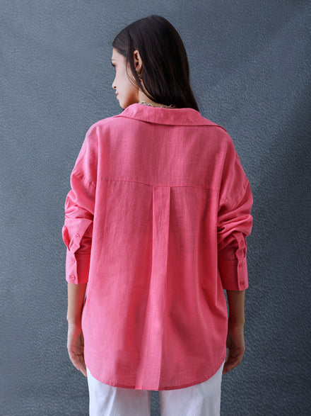Women Oversize Light Pink Cotton Casual shirt