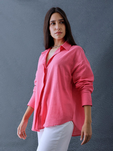 Women Oversize Light Pink Cotton Casual shirt