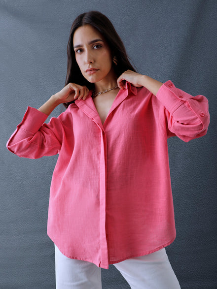 Women Oversize Light Pink Cotton Casual shirt