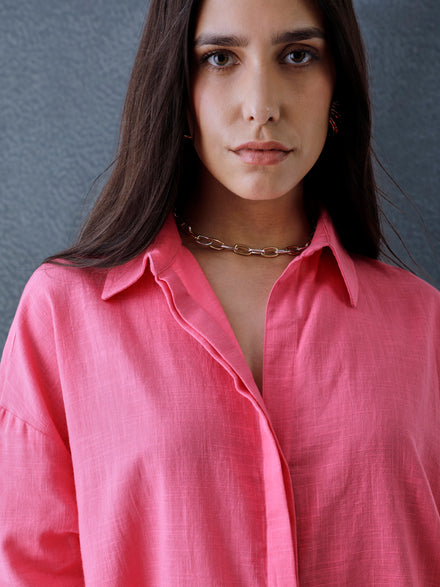Women Oversize Light Pink Cotton Casual shirt