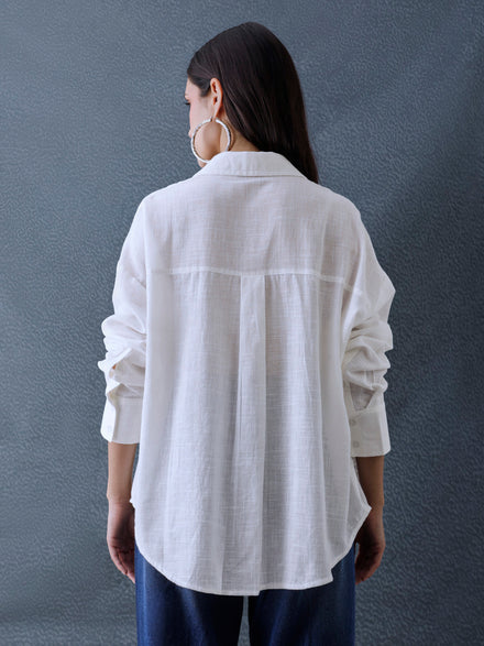 Women Oversize White Cotton Casual shirt