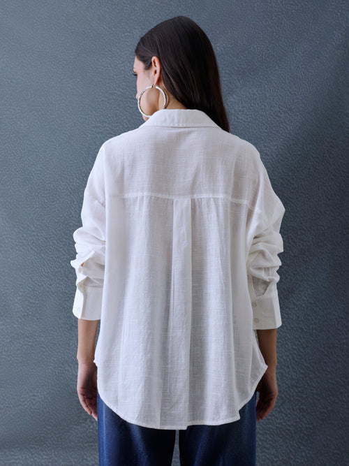 Women Oversize White Cotton Casual shirt