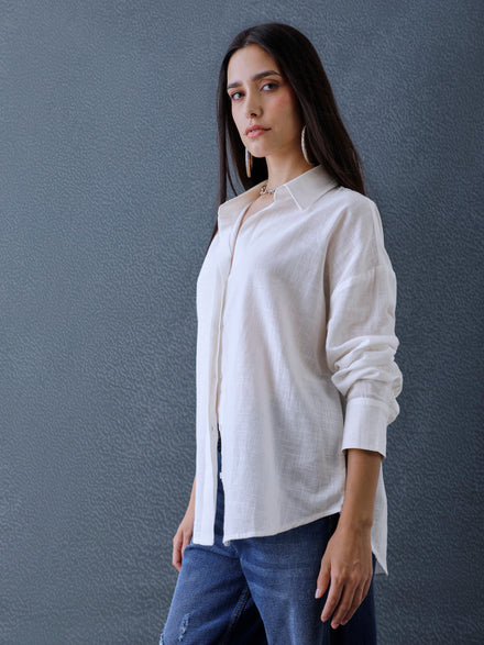 Women Oversize White Cotton Casual shirt