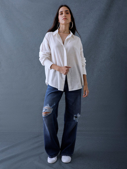 Women Oversize White Cotton Casual shirt