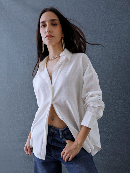 Women Oversize White Cotton Casual shirt