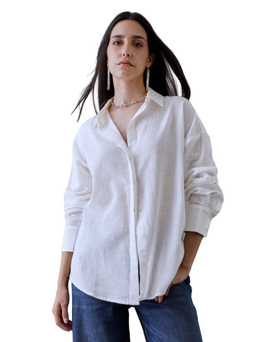 Women Oversize White Cotton Casual shirt