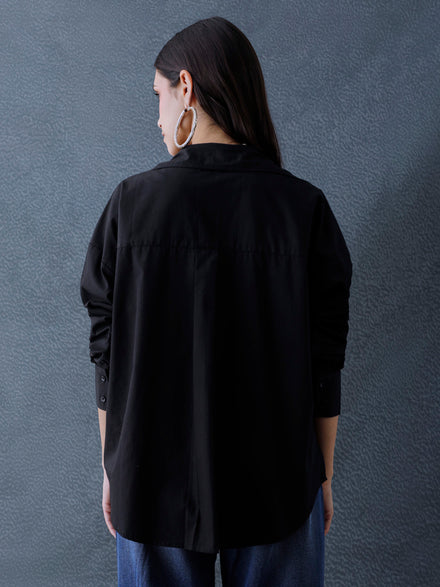 Women Oversize Solid Black Cotton Casual shirt