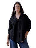 Women Oversize Solid Black Cotton Casual shirt
