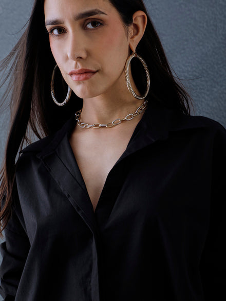 Women Oversize Solid Black Cotton Casual shirt