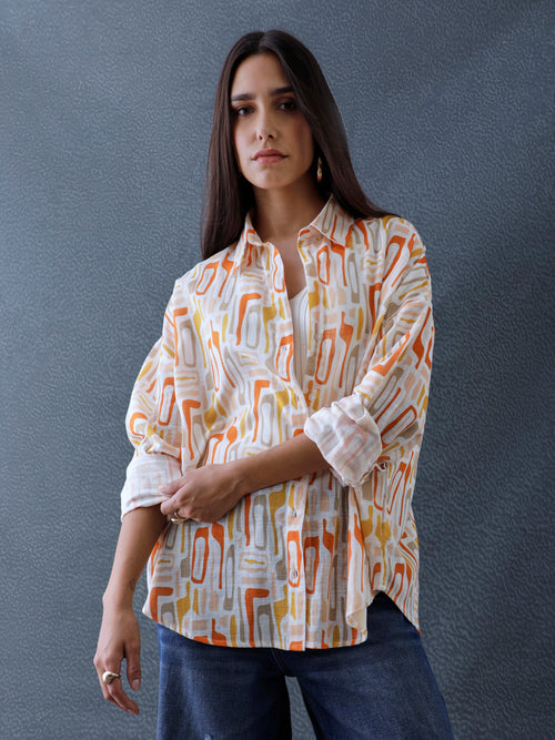 Women Oversize Multi Printed Cotton Casual shirt