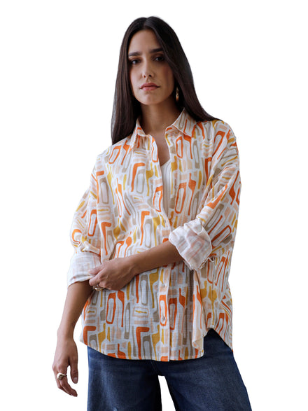 Women Oversize Multi Printed Cotton Casual shirt