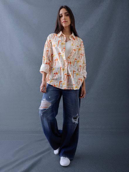 Women Oversize Multi Printed Cotton Casual shirt