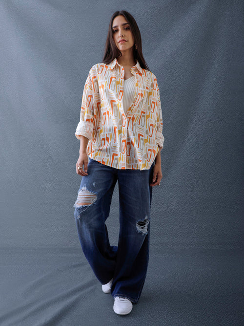Women Oversize Multi Printed Cotton Casual shirt