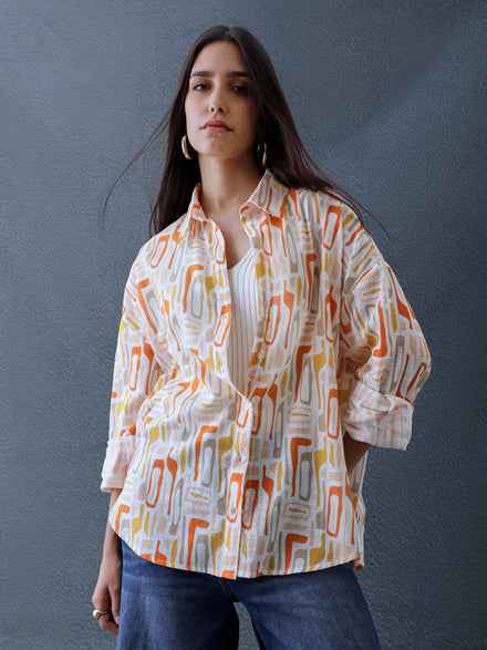 Women Oversize Multi Printed Cotton Casual shirt