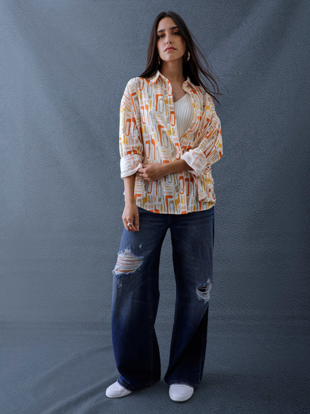 Women Oversize Multi Printed Cotton Casual shirt