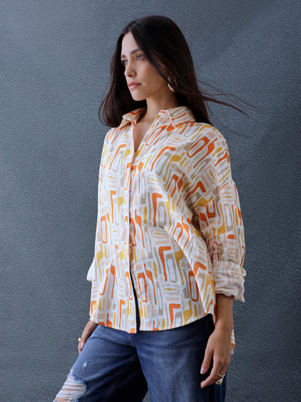 Women Oversize Multi Printed Cotton Casual shirt