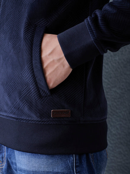 Men Regular Fit Navy High Neck Full Zip Sweatshirt