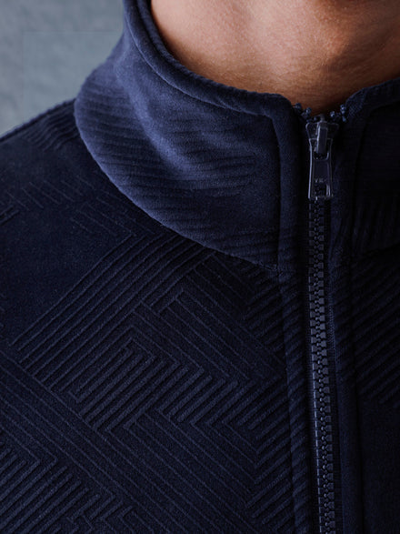 Men Regular Fit Navy High Neck Full Zip Sweatshirt