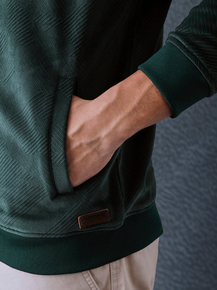 Men Regular Fit Green High Neck Full Zip Sweatshirt