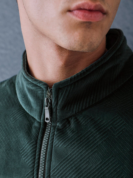 Men Regular Fit Green High Neck Full Zip Sweatshirt