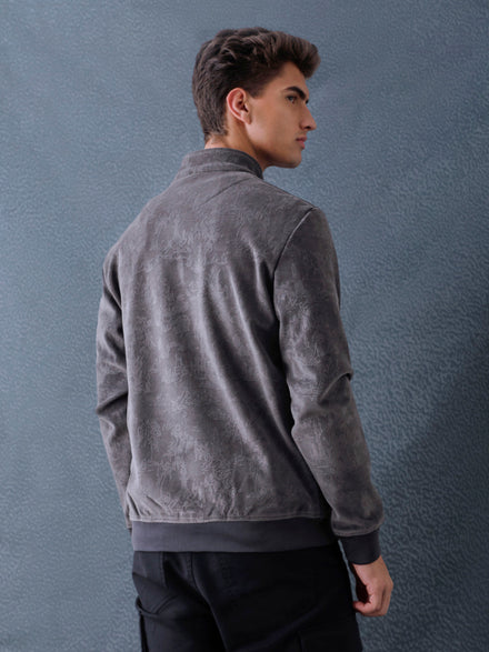 Men Regular Fit Charcoal Half Zip High Neck Heavy Core Sweatshirt