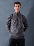 Men Regular Fit Charcoal Half Zip High Neck Heavy Core Sweatshirt