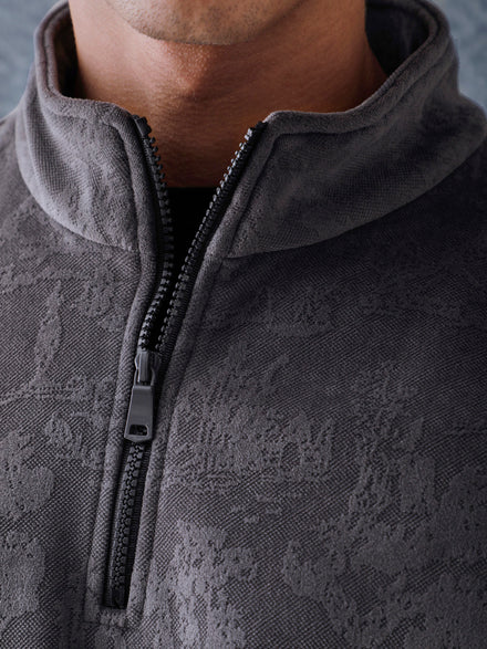 Men Regular Fit Charcoal Half Zip High Neck Heavy Core Sweatshirt