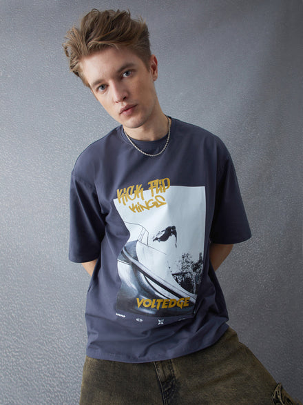 Voltedge Men Graphics Cotton Relaxed Fit Half Sleev T-Shirt