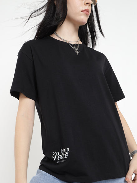 Voltedge Women Graphics Cotton Relaxed Fit Black Half Sleeve T-Shirt
