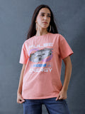 Voltedge Women Graphics Chest Printed Cotton Relaxed Fit Peach Half Sleeve T-Shirt