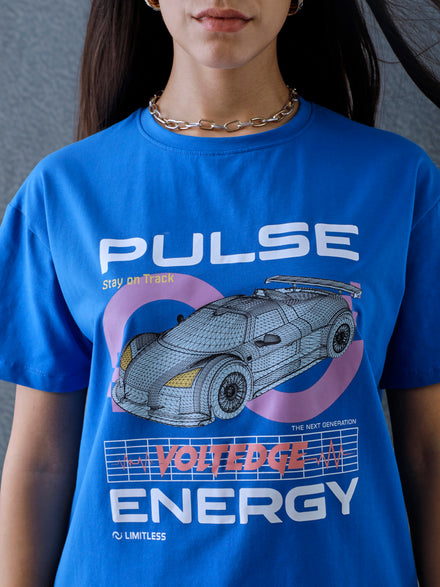 Voltedge Women Graphics Printed Cotton Relaxed Fit Royal Blue Half Sleeve T-Shirt