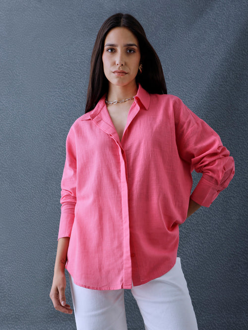 Women Oversize Light Pink Cotton Casual shirt