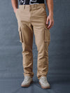 Men Straight Fit Khaki Cotton Stretch Relax Cargo Pant