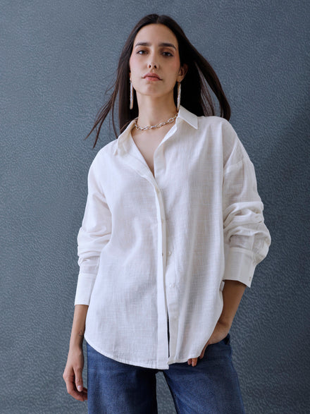 Women Oversize White Cotton Casual shirt