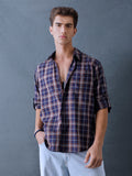 Men Relax fit Navy Brown Checked Campus Casual Shirt