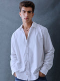 Men Relax fit White Solid Peach Cotton Casual Shirt