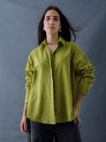 Women Oversize Pista Green Cotton Casual shirt