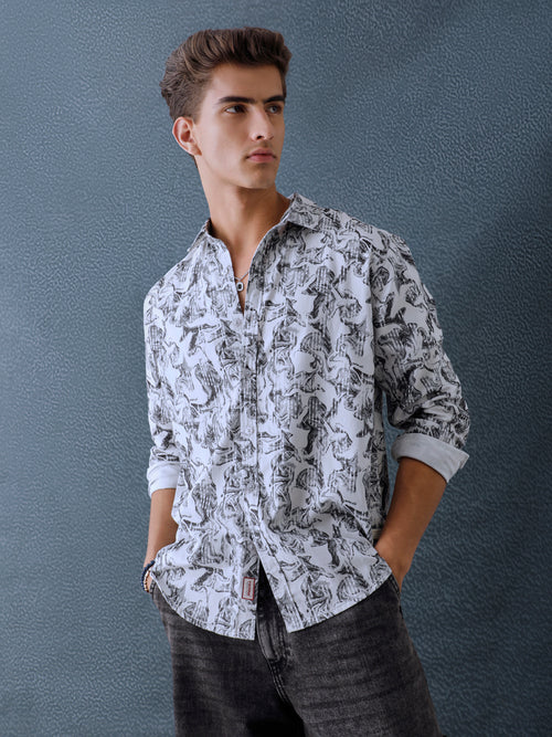 Men Relax fit White Printed Cotton Casual Shirt