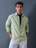 Men Relax fit Pista Green Solid Peach Cotton Casual Shirt