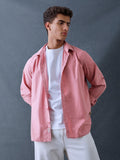 Men Relax fit Retro Coral Pink Solid Peach Cotton Casual Shirt