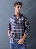 Men Relaxed Fit Navy Light Grey Small Checked Cotton Casual Shirt